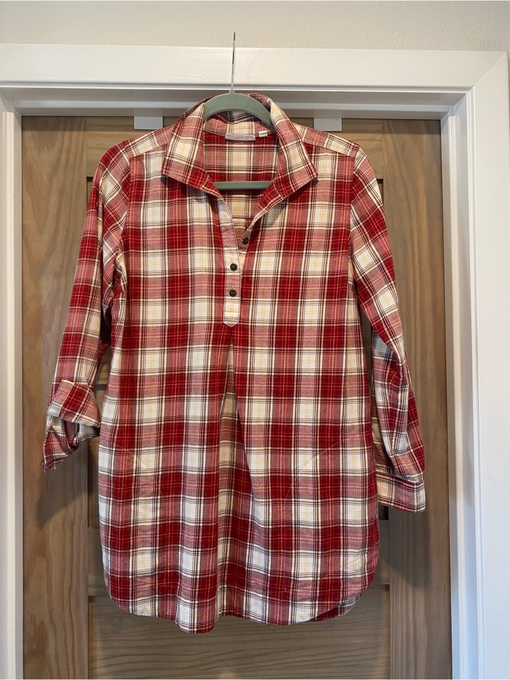 J. Jill Red and White Plaid Button-Front Casual Shirt